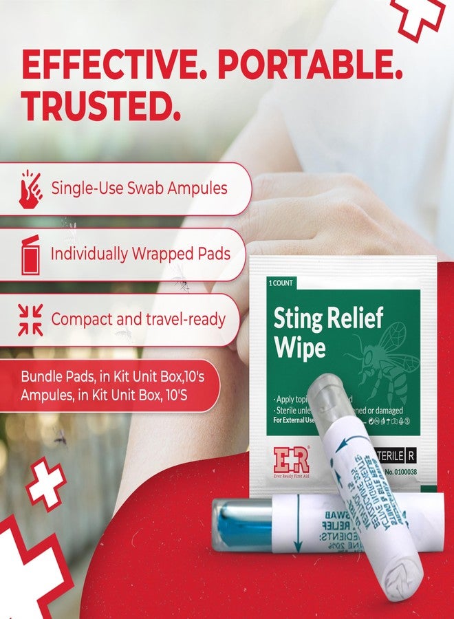 إيفر ريدي فيرست آيد ضمادات وأمبولات لتخفيف لدغات الحشرات - تسكين حكة لدغات الحشرات مع 6% بنزوكايين و1% منثول لعلاج الألم والحكة ولدغات الحشرات والبعوض - 10 ضمادات وأمبولات، عبوة واحدة - Image 2